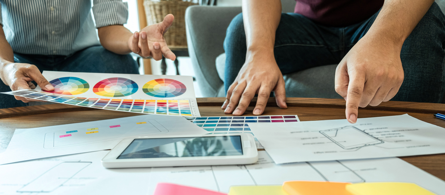 Team of Creative Web/Graphic Designer Planning, Drawing Website